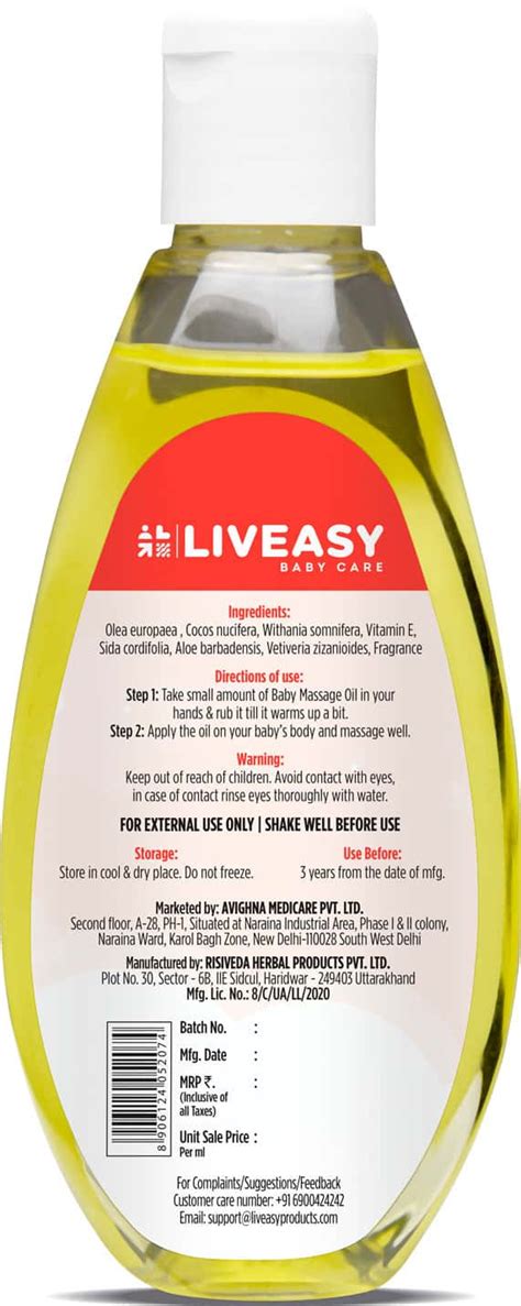 Buy LIVEASY BABY CARE BABY MASSAGE OIL - 100 ML Online & Get Upto 60% ...