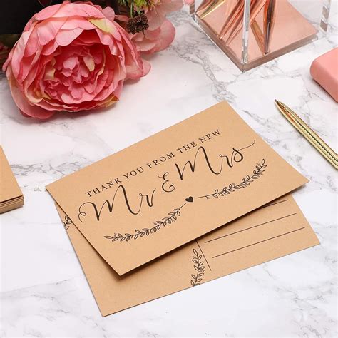 Buy 100-Count Wedding Thank You Postcards in Kraft Paper, Mr & Mrs ...