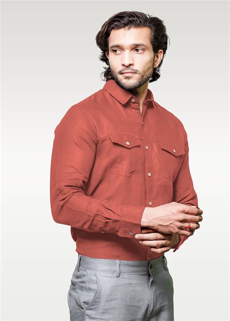 Red Double Pocket Men's Linen Shirt – Linen Trail