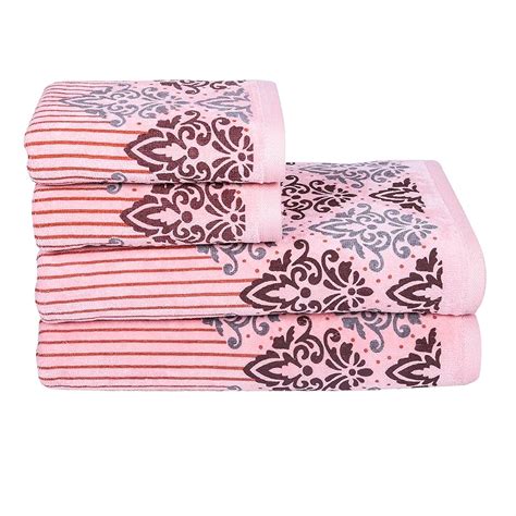 Buy Rangoli Stripped Jacquard 100% Cotton Towel Set of 4 | Quick Dry ...