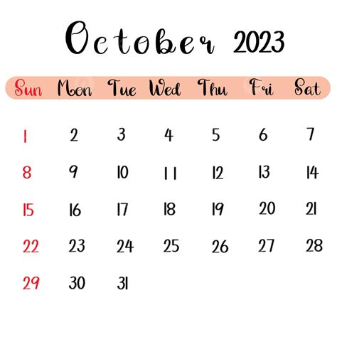 Very Simple Calendar Of October 2023, Calendar, October 2023, Planner PNG Transparent Clipart ...
