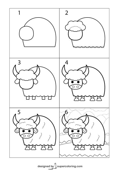How to Draw a Cartoon Yak | Free Printable Puzzle Games