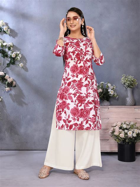 Rayon Printed Straight Knee Length Kurta - Rangita
