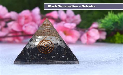 Black Tourmaline & Selenite Pyramid made of Natural Crystal for Physic ...