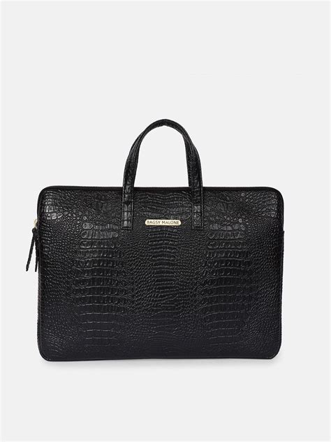 Bagsy Malone Unisex Black Crocodile Textured Laptop Bag - Price History
