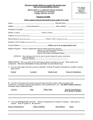Student Profile - Benjamin N Cardozo High School - Fill and Sign ...