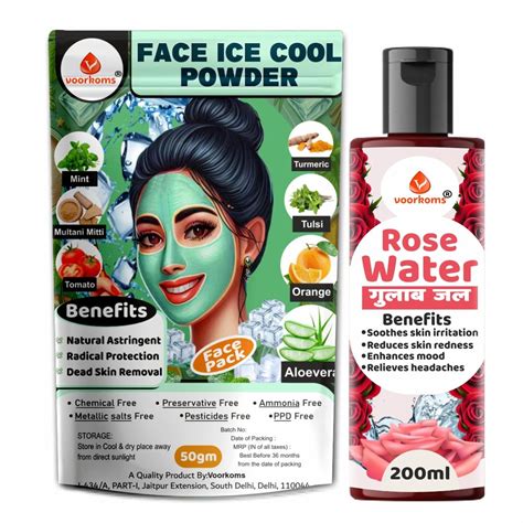 VOORKOMS Face Ice Cool Skin Powder Mint + Multani Mitti + Tomato ...