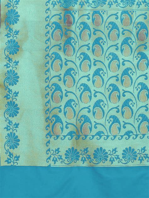 IJDP3525 Turquoise H&loom Banarasi Wedding Silk Saree With Gold Zari ...