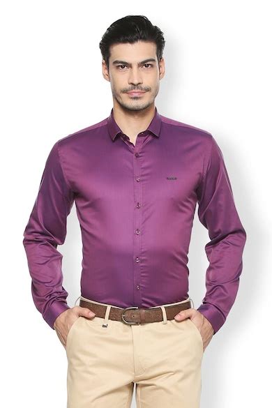 Buy Men Purple Solid Full Sleeves Party Shirt Online - 285492 | Van Heusen