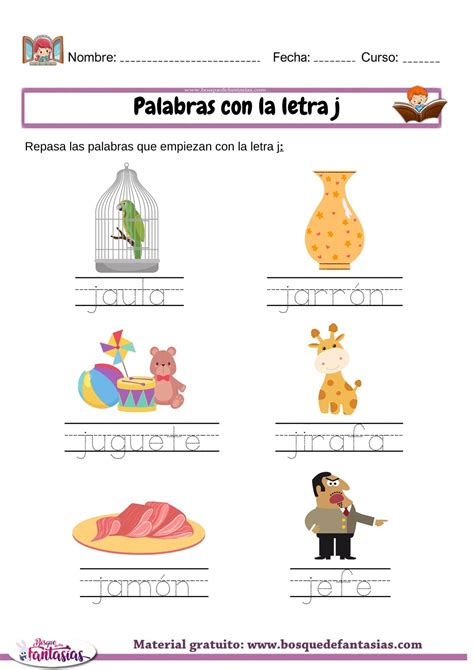 Palabras con la letra J : Actividades y ejemplos para niños