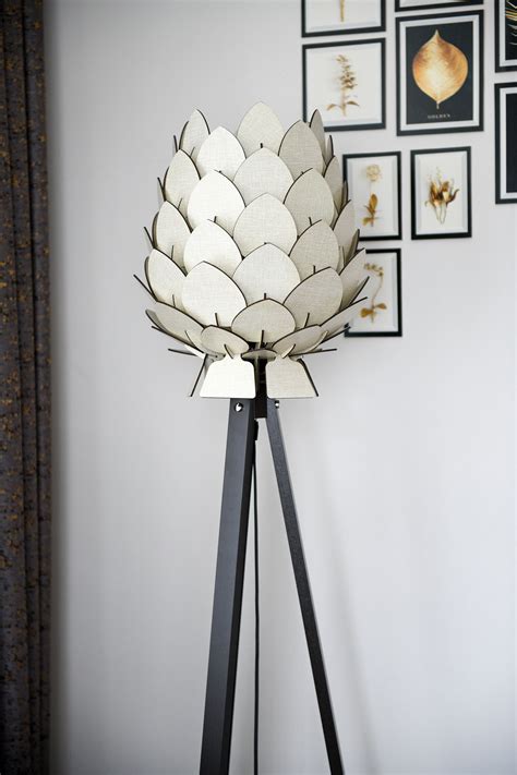 Tripod Floor Lamp, Wooden Tripod Floor Lamp, Decorative Pine Cone Floor ...