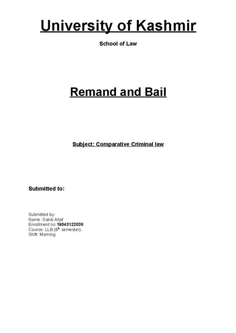 Comparative Study on Remand and Bail in Criminal Law (LLB 6th Sem ...