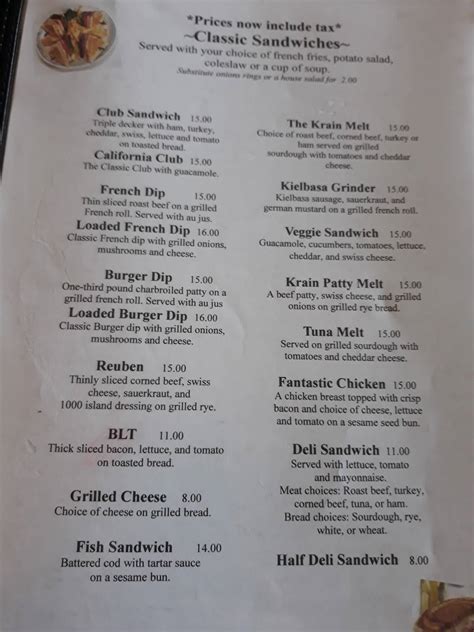 Menu at Krain Corner restaurant, Enumclaw