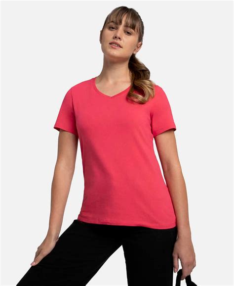 Buy Super Combed Cotton Elastane Regular Fit Solid V Neck Half Sleeve T ...