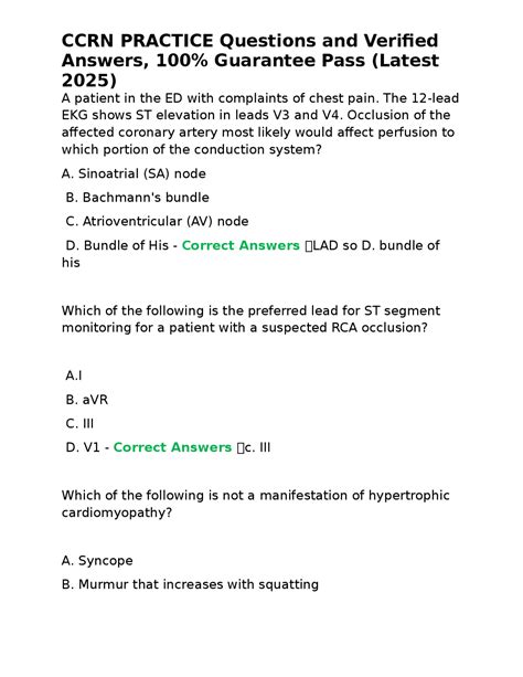 CCRN PRACTICE Questions and Verified Answers, 100% Guarantee Pass ...