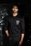 Buy Black Cotton Embroidery Salli Human Face Motif Shirt For Men by ...