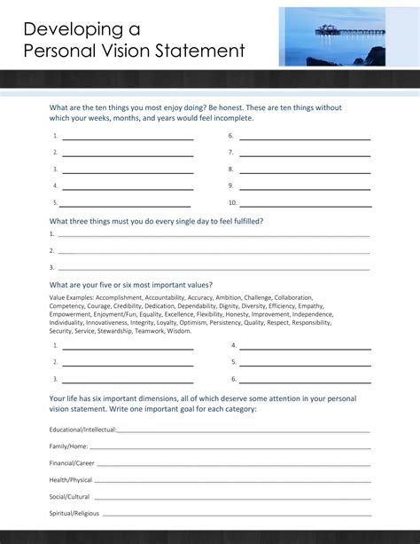 Creating a Vision Statement Worksheet 的图像结果