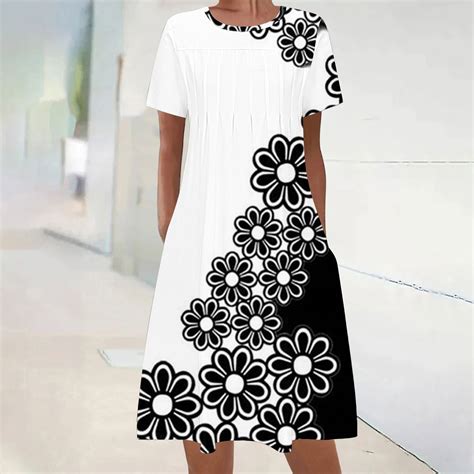 Dianli Women's Summer Sun Dresses, Short Sleeve Midi, Daisy Print, Plus ...