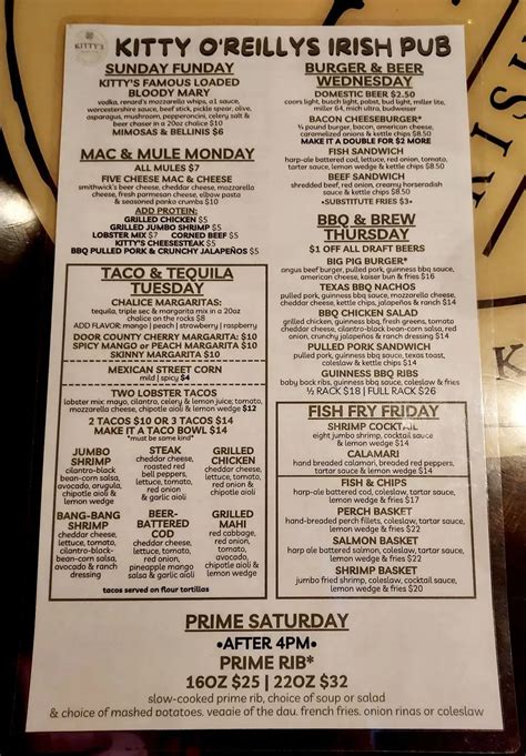 Kitty O'Reillys Irish Pub Menu - Updated October 2025