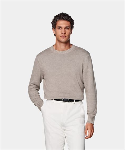 Taupe Crewneck in Silk, Wool, Cashmere | SUITSUPPLY | SUITSUPPLY US