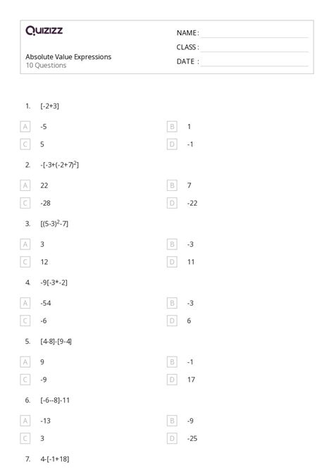 Image result for Absolute Value Worksheets