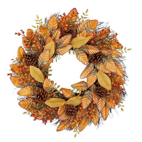 Rust Metallic Magnolia Leaves Berry Spiral Vine Wreath 24" | At Home