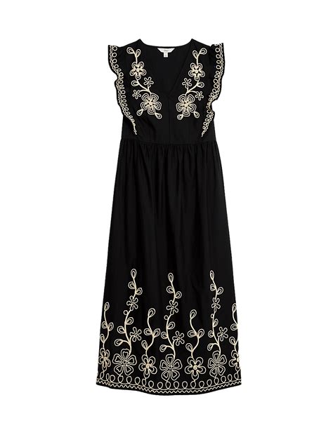 Buy Pure Cotton Embroidered V-Neck Midi Dress at Marks & Spencer