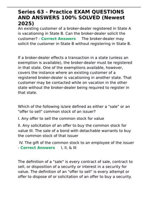 Series 63 - Practice EXAM QUESTIONS AND ANSWERS 100- SOLVED (Newest ...