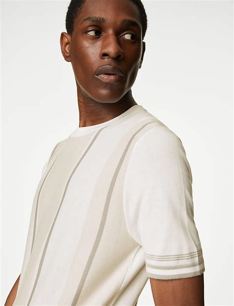 Buy Cotton Rich Striped Knitted T-Shirt at Marks & Spencer