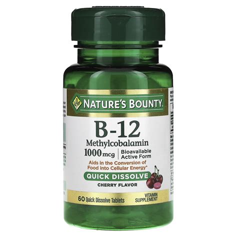 Nature's Bounty, B-12 Methylcobalamin, Cherry, 1,000 mcg, 60 Quick ...