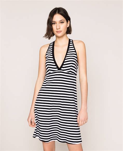 Striped terry cloth dress Woman, Black | TWINSET Milano