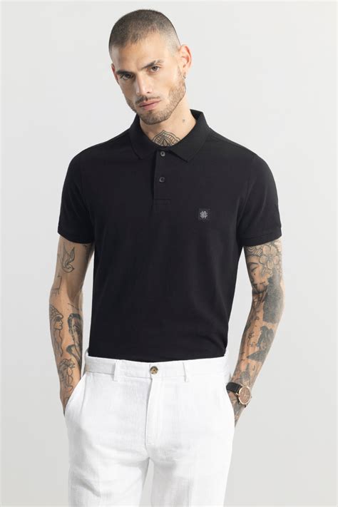 Buy Men's Incise Logo Black Polo T-Shirt Online | SNITCH