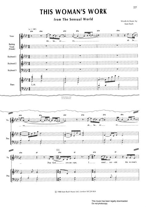 This Woman's Work (Kate Bush) | Sheet Music: Piano, Voice, Keyboard ...