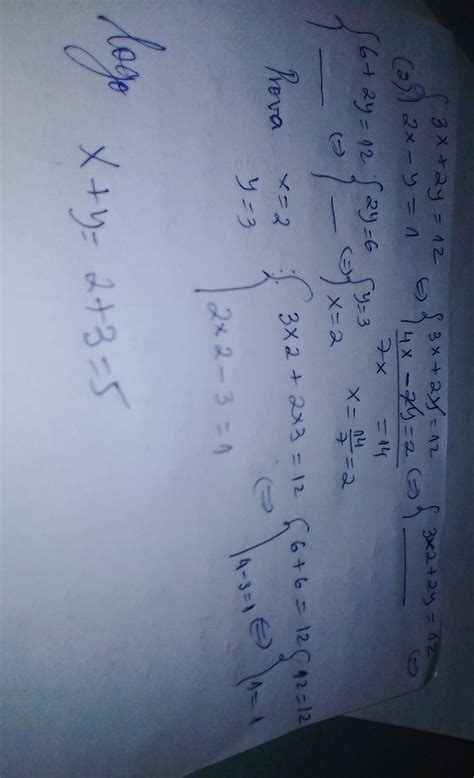 se (x y) é a solução do sistema {3x+2y=12 2x−y=1 então x+y é igual a A ...