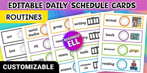 Editable Daily Schedule Word Cards for ELL