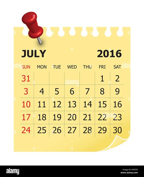 2016 July Calendar