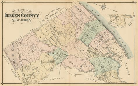 Bergen County New Jersey 1876 Map Replica or GENUINE | Etsy