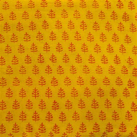 Pure Cotton Napthol Discharge Yellow With Orange Plant Hand Block Prin ...