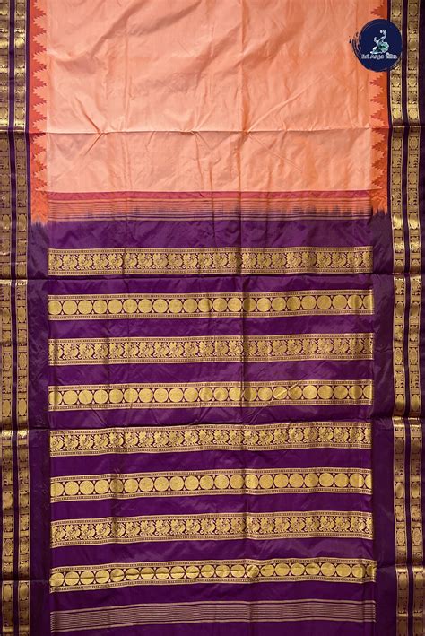 Peach Madisar 10 Yards Silk Saree With Plain Pattern - Sri Arya Silks