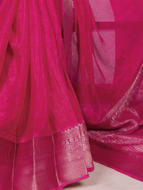 Pink Elegant Chinon Saree with Self Print & Zari Weaving