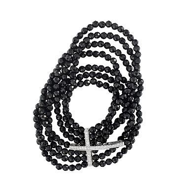 Athra NJ Inc Sterling Silver Cubic Zirconia Cross Black Onyx Beaded ...