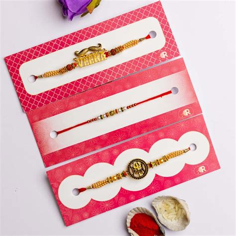 Send Set of 3 Om, Bhai & Bead Rakhis With Ferrero Rocher Online ...