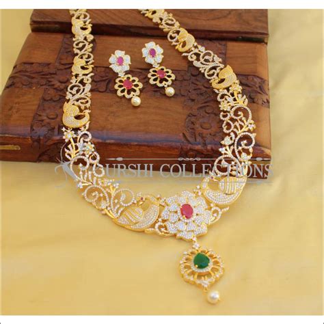 DESIGNER GOLD PLATED CZ PEACOCK NECKLACE SET UTV462 – Urshi Collections