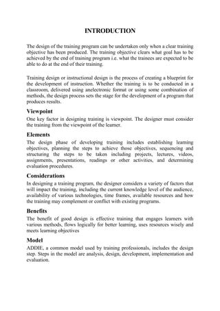 Image result for Training Design Objective