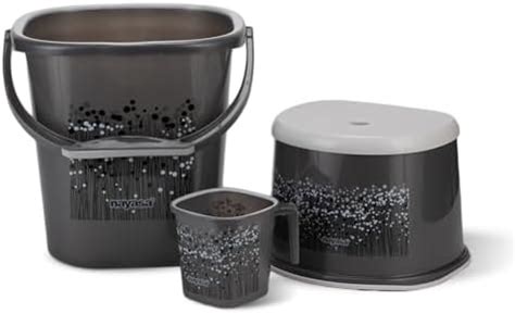 Nayasa Plastic Funk Square 3 Pcs Bathroom Set | Bucket 25 L + Mug 1.5 L ...