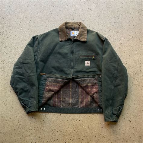 Vintage Rare Carhartt Olive JB0866 Blanket Lined Detroit Jacket ...
