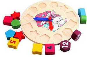 Wolfbush Wooden Block Clock, Teaching Clock Wooden Handmade Shapes ...