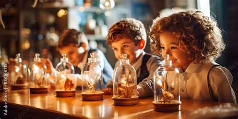 Kids in science lab conducting experiments for school science project ...