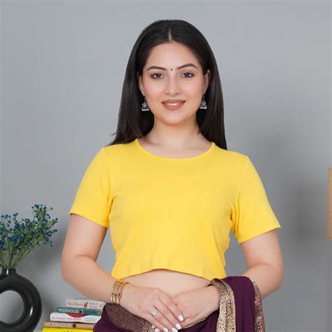 Yellow rib round neck blouse for women