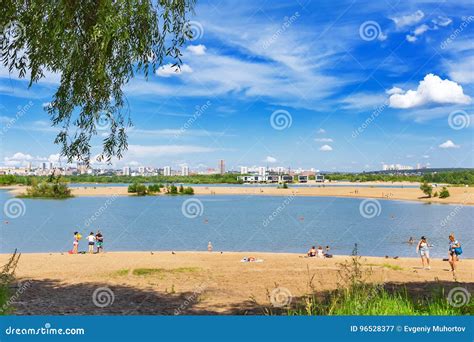 Overlooking the River Ob and Bugrinskij Beach. Novosibirsk, Siberia ...
